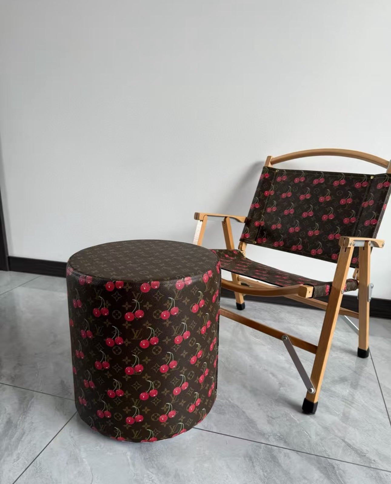 CUSTOM LV CHERRY OTTOMAN STOOL