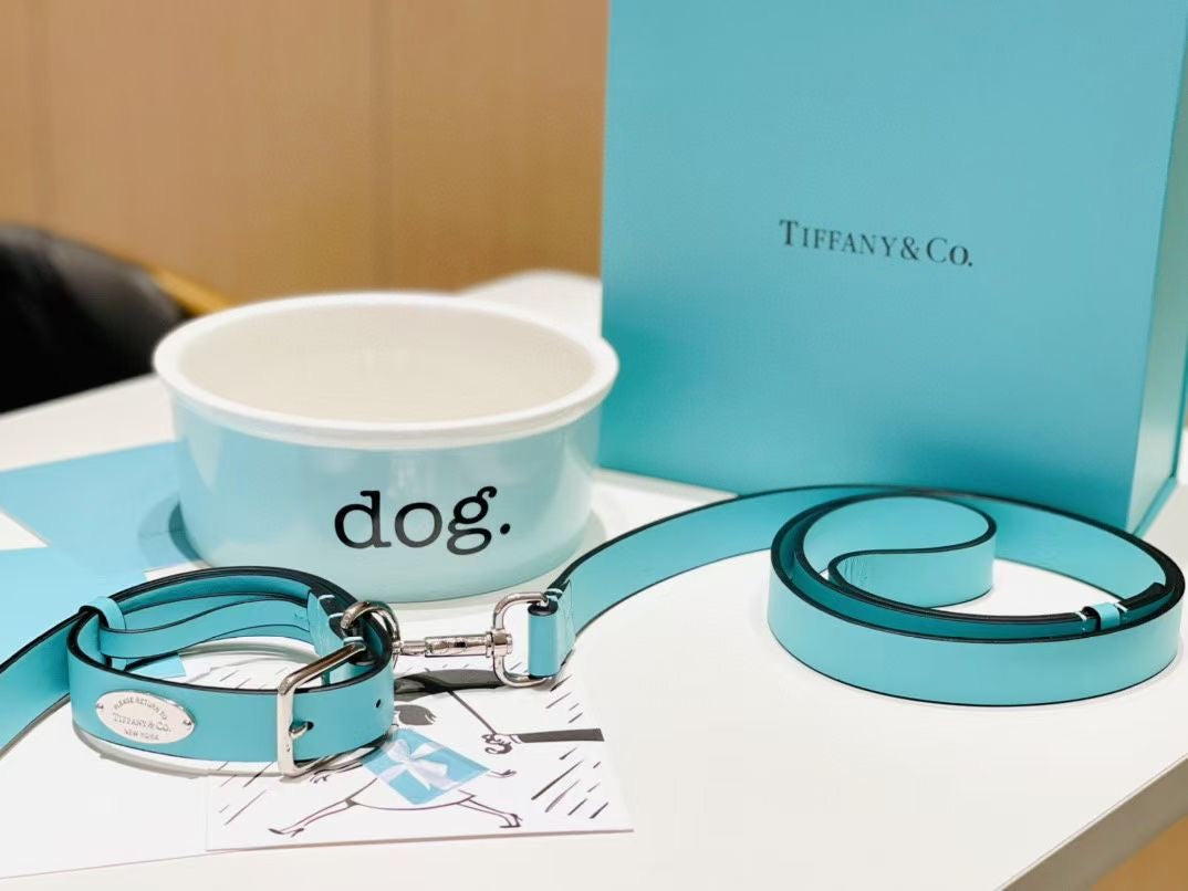 TIFFANY DOG BOWL, COLLAR AND LEASH