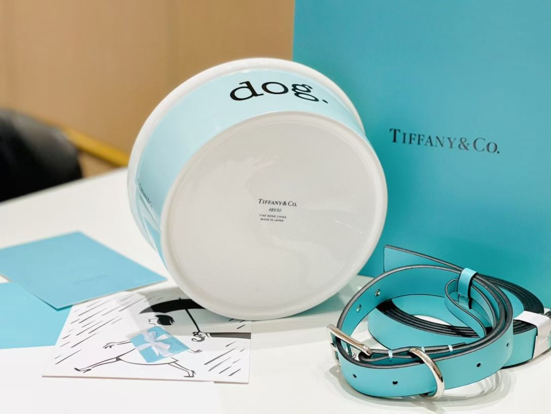 TIFFANY DOG BOWL, COLLAR AND LEASH