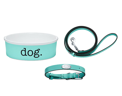 TIFFANY DOG BOWL, COLLAR AND LEASH