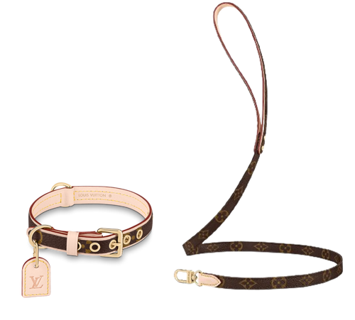 LV DOG COLLAR AND LEASH (BROWN)