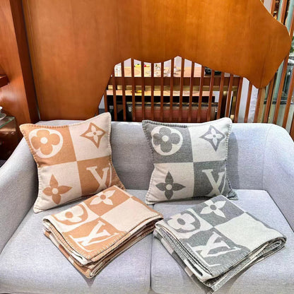 CUSTOM LV WOOL CHECKMATE THROW PILLOW