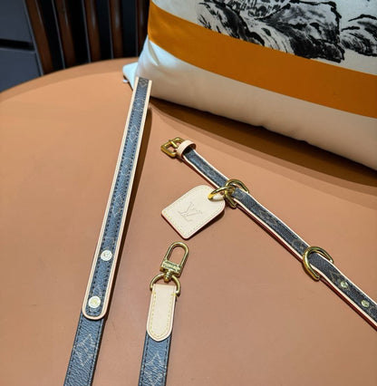 LV DOG COLLAR AND LEASH (BROWN)