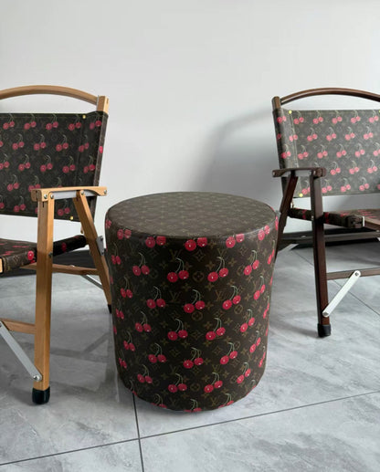 CUSTOM LV CHERRY OTTOMAN STOOL