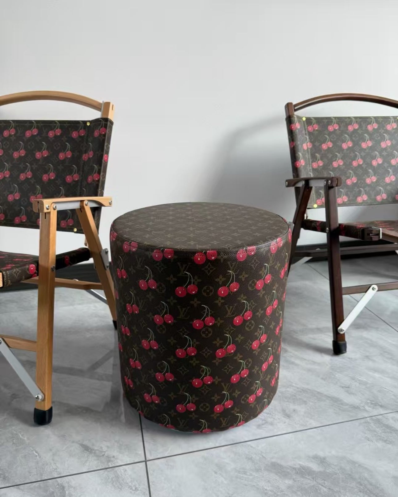 CUSTOM LV CHERRY OTTOMAN STOOL