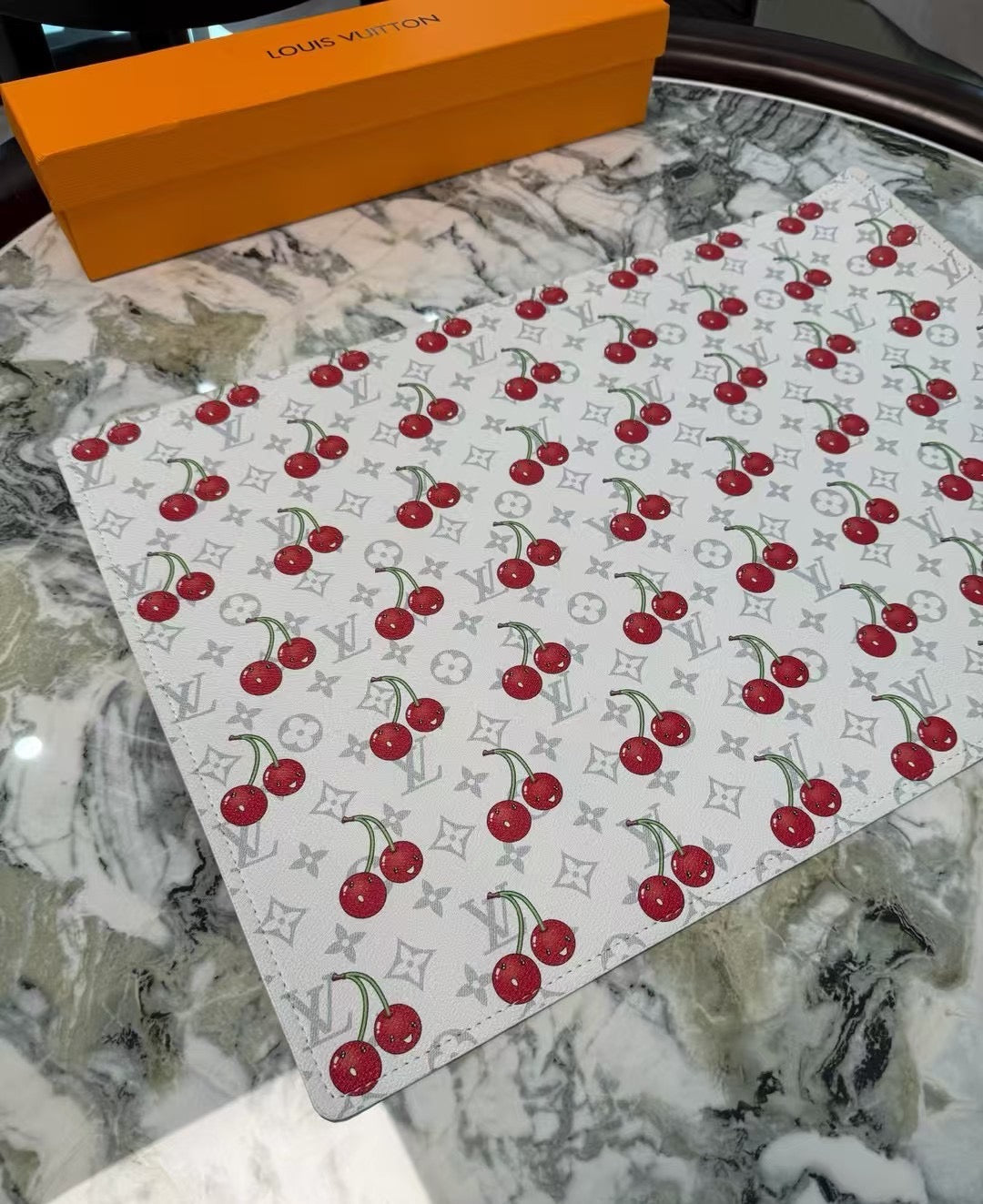 LV CHERRY EATING PLACEMAT (WHITE)