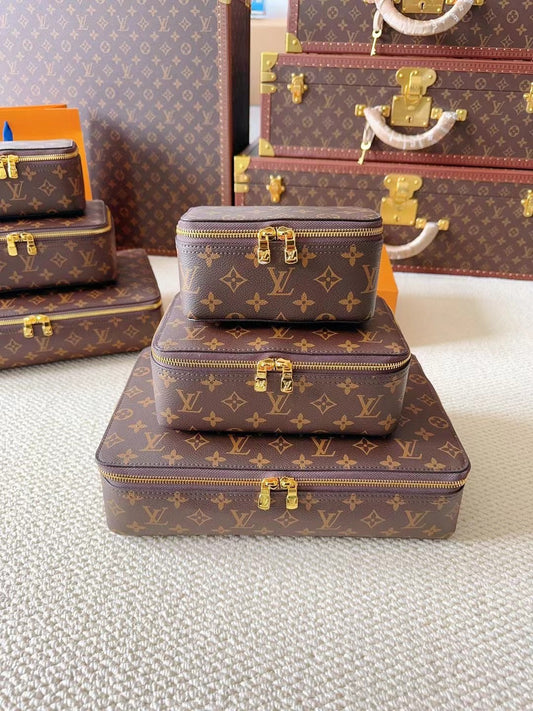 CUSTOM LV MAKE UP 3 IN 1 POUCH SET (BROWN INTERIOR)