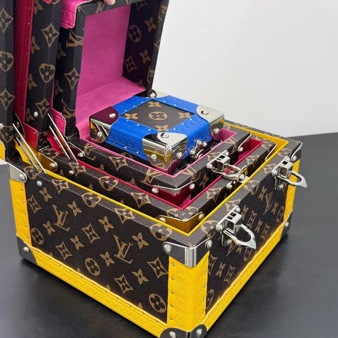 CUSTOM LV PYRAMID MONOGRAM TRUNK SET MULTI COLOUR