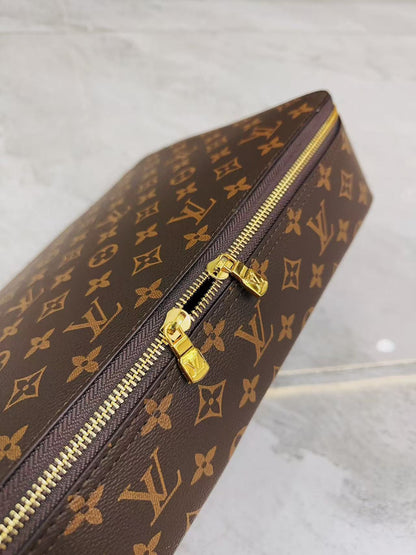 CUSTOM LV MAKE UP 3 IN 1 POUCH SET (BROWN INTERIOR)