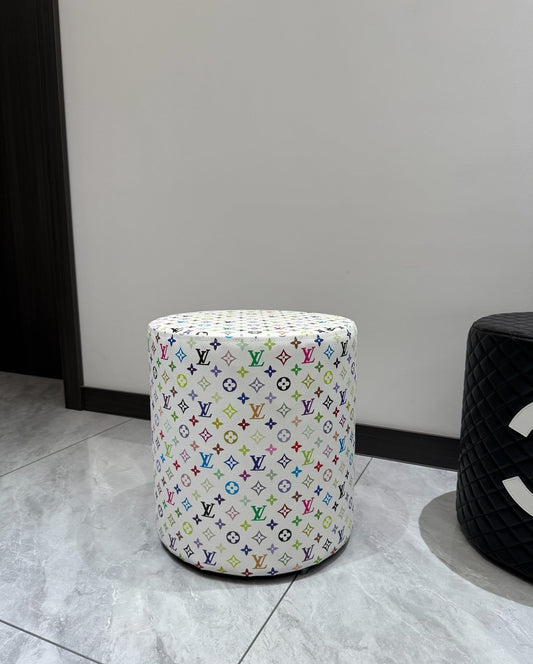 CUSTOM LV MULTICOLOUR OTTOMAN STOOL (WHITE)