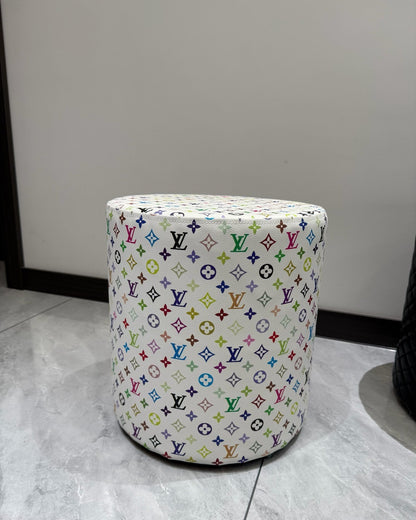 CUSTOM LV MULTICOLOUR OTTOMAN STOOL (WHITE)