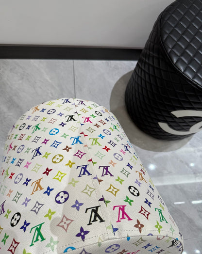 CUSTOM LV MULTICOLOUR OTTOMAN STOOL (WHITE)