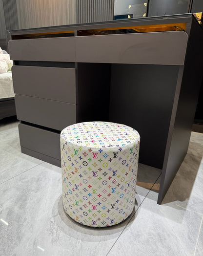 CUSTOM LV MULTICOLOUR OTTOMAN STOOL (WHITE)