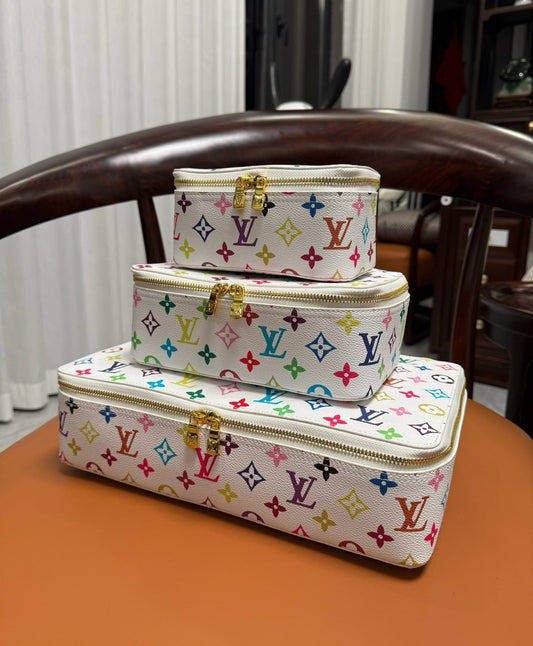 CUSTOM LV MAKE UP 3 IN 1 POUCH SET (MULTICOLOUR)