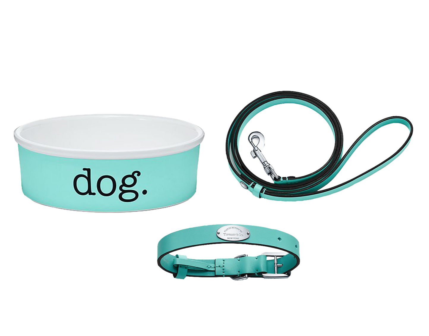 TIFFANY DOG BOWL, COLLAR AND LEASH