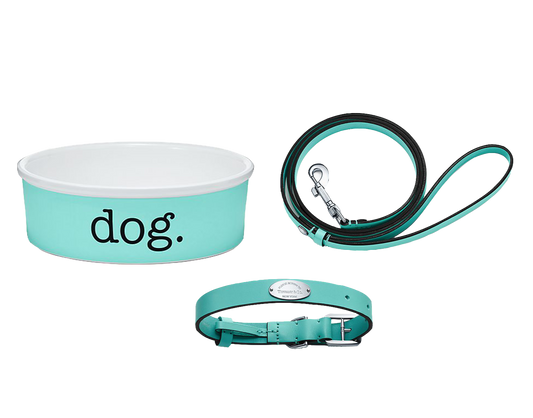 TIFFANY DOG BOWL, COLLAR AND LEASH